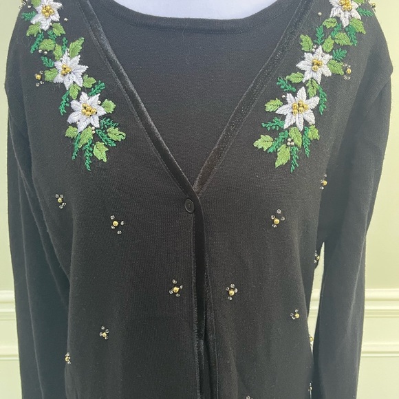 Victoria Jones White Poinsettia Cardigan M - Picture 5 of 13